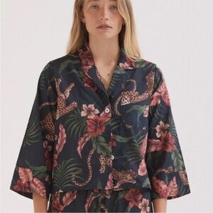 Desmond & Dempsey XS Leopard Soleia Boxy 0143 Shirt 3-4 sleeve button up